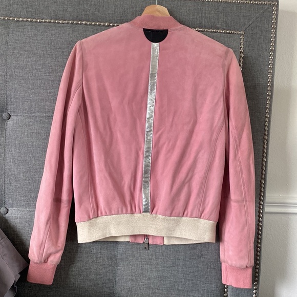 S.T.R.A. Suede and Leather Lightweight Bomber Jacket in Rose Pink - Med - Picture 9 of 12